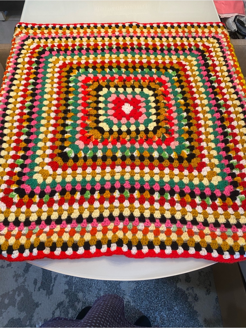 Vintage Handmade Crochet Granny Square Afghan Throw Blanket Multicolor 38x41